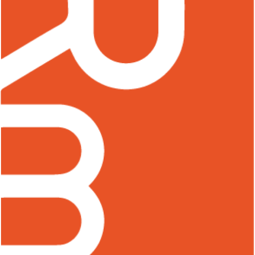 logo rodrigo brandao advogados com as letras R e B em brando em um fundo laranja